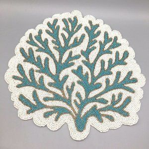 x2 Coastal Collection Beaded Ocean Blue Coral Reef Placemat Set Beach Decor 15"